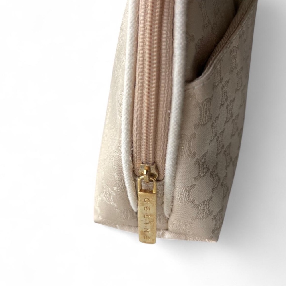 Celine Beige with Gold Monogram Canvas Cosmetic Bag Makeup - Picture 5 of 8